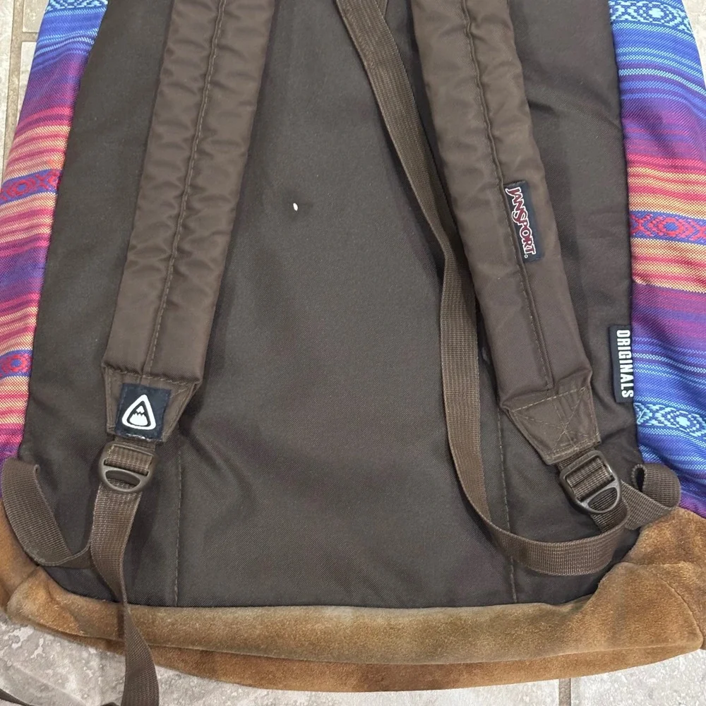 JanSport Originals Backpack Southwestern Stripe Canvas Suede Bottom Blue Purple